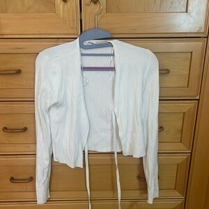 Garage white blouse open tie in front